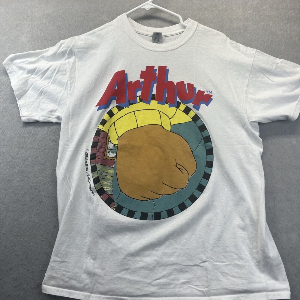 Arthur TShirt Size L PBS Kids Clenched Fist Meme Marc Brown 2001 Y2K Vintage